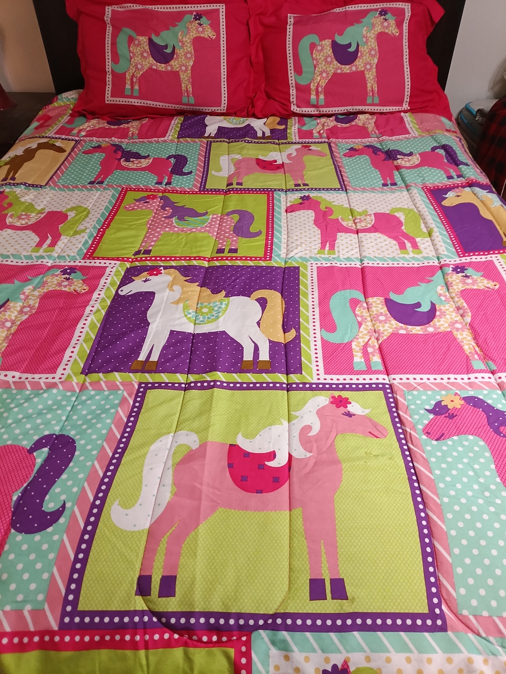 Children's PONY Patchwork Comforter Set - Pink & Green